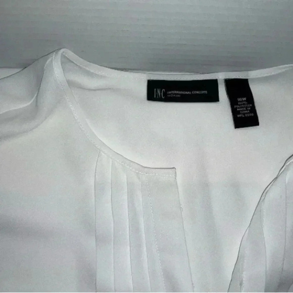 INC White Long Sleeve Pleated Button Up Size 16 Blouse Button Sleeve Dress Shirt - Picture 6 of 7